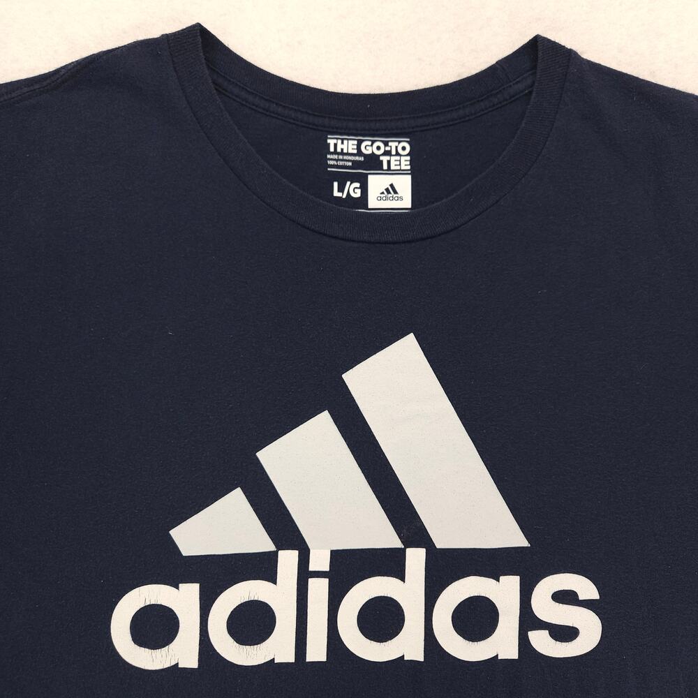 Adidas Casual Crew Neck Short Sleeve Graphic T Shirt Mens Size Large L Navy Blue